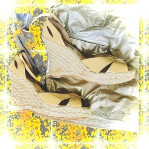 RUBY & BLOOM | 10.5 | Camilla Nude Strappy Leather Espadrille Platform Wedges